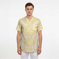 Pastel Yellow Mermaid Puakenikeni Maile Lei Scrub Top LT01 - Polynesian Pride