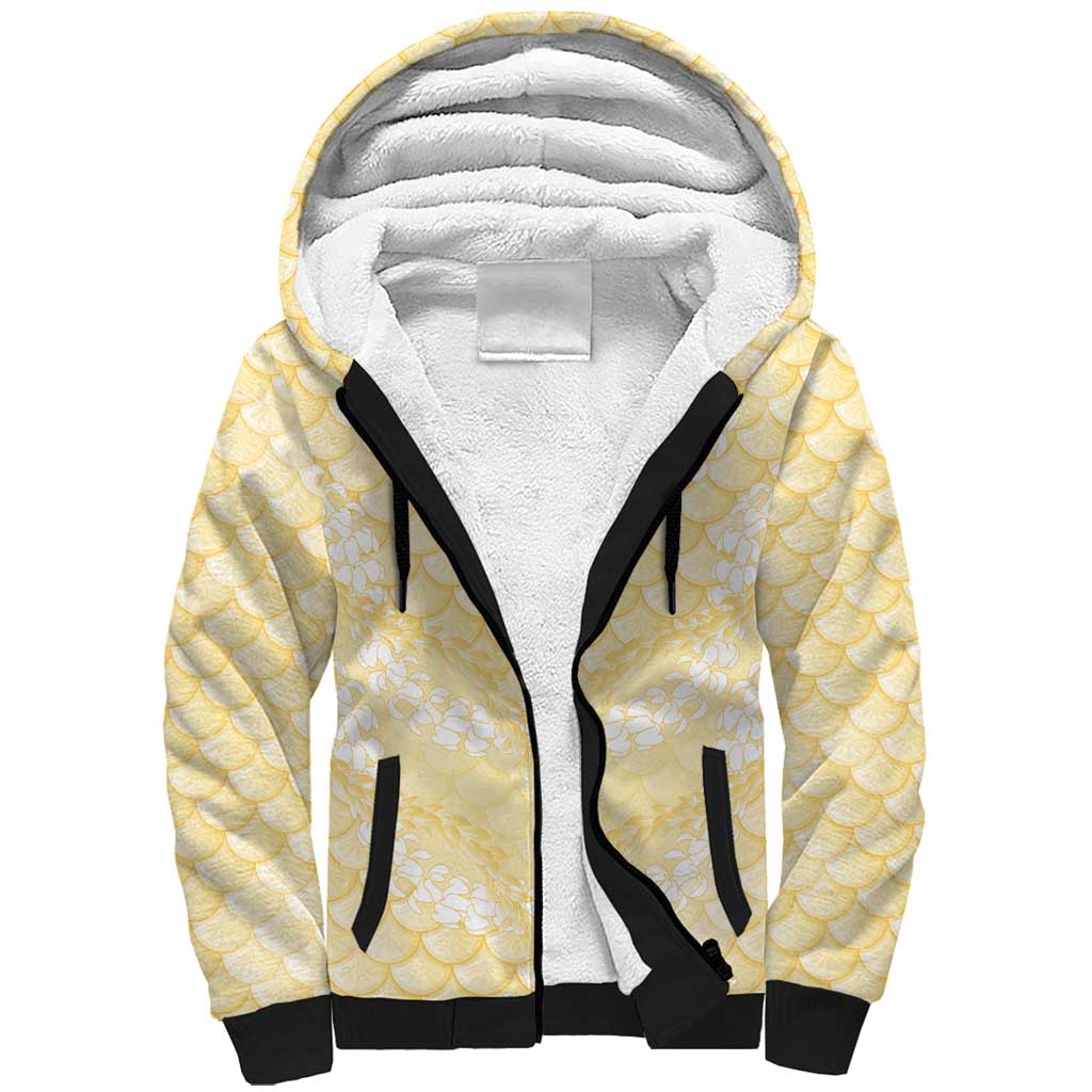 Pastel Yellow Mermaid Puakenikeni Maile Lei Sherpa Hoodie LT01 Unisex Yellow - Polynesian Pride