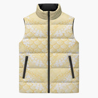 Pastel Yellow Mermaid Puakenikeni Maile Lei Sleeveless Puffer Jacket