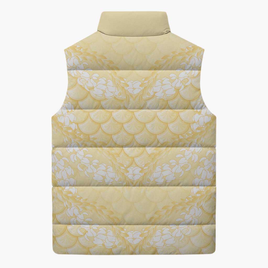 Pastel Yellow Mermaid Puakenikeni Maile Lei Sleeveless Puffer Jacket