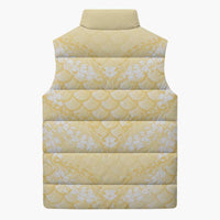 Pastel Yellow Mermaid Puakenikeni Maile Lei Sleeveless Puffer Jacket