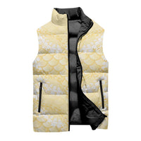 Pastel Yellow Mermaid Puakenikeni Maile Lei Sleeveless Puffer Jacket
