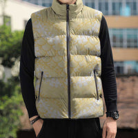 Pastel Yellow Mermaid Puakenikeni Maile Lei Sleeveless Puffer Jacket