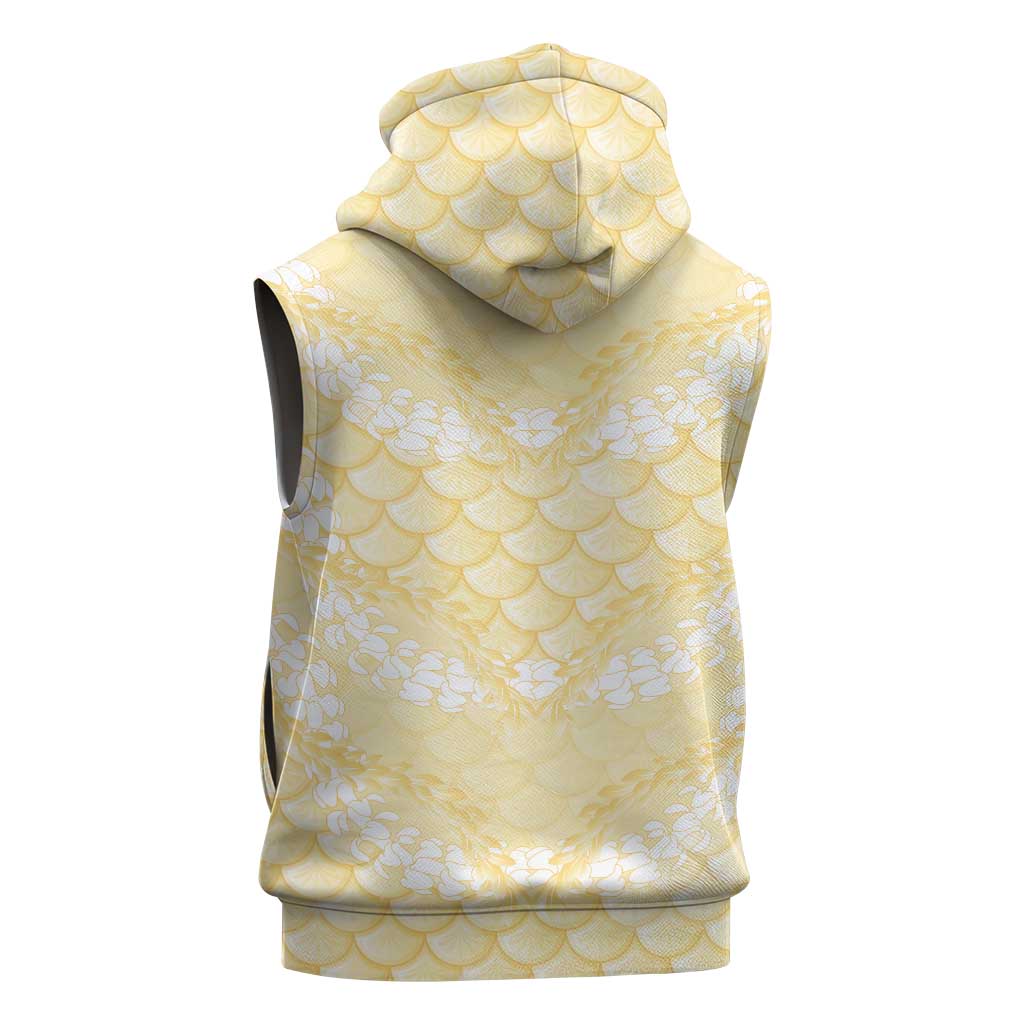Pastel Yellow Mermaid Puakenikeni Maile Lei Sleeveless Zip Hoodie