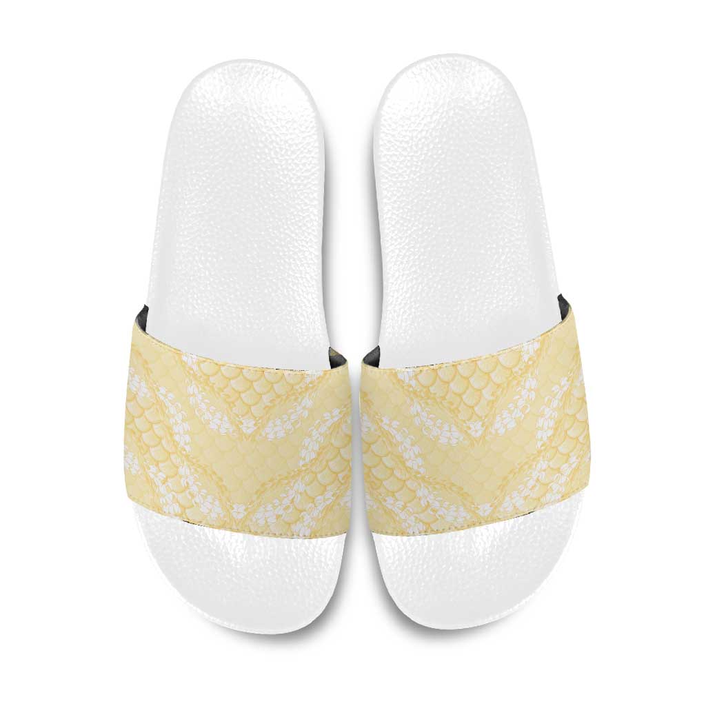Pastel Yellow Mermaid Puakenikeni Maile Lei Slide Sandals LT01 Yellow - Polynesian Pride