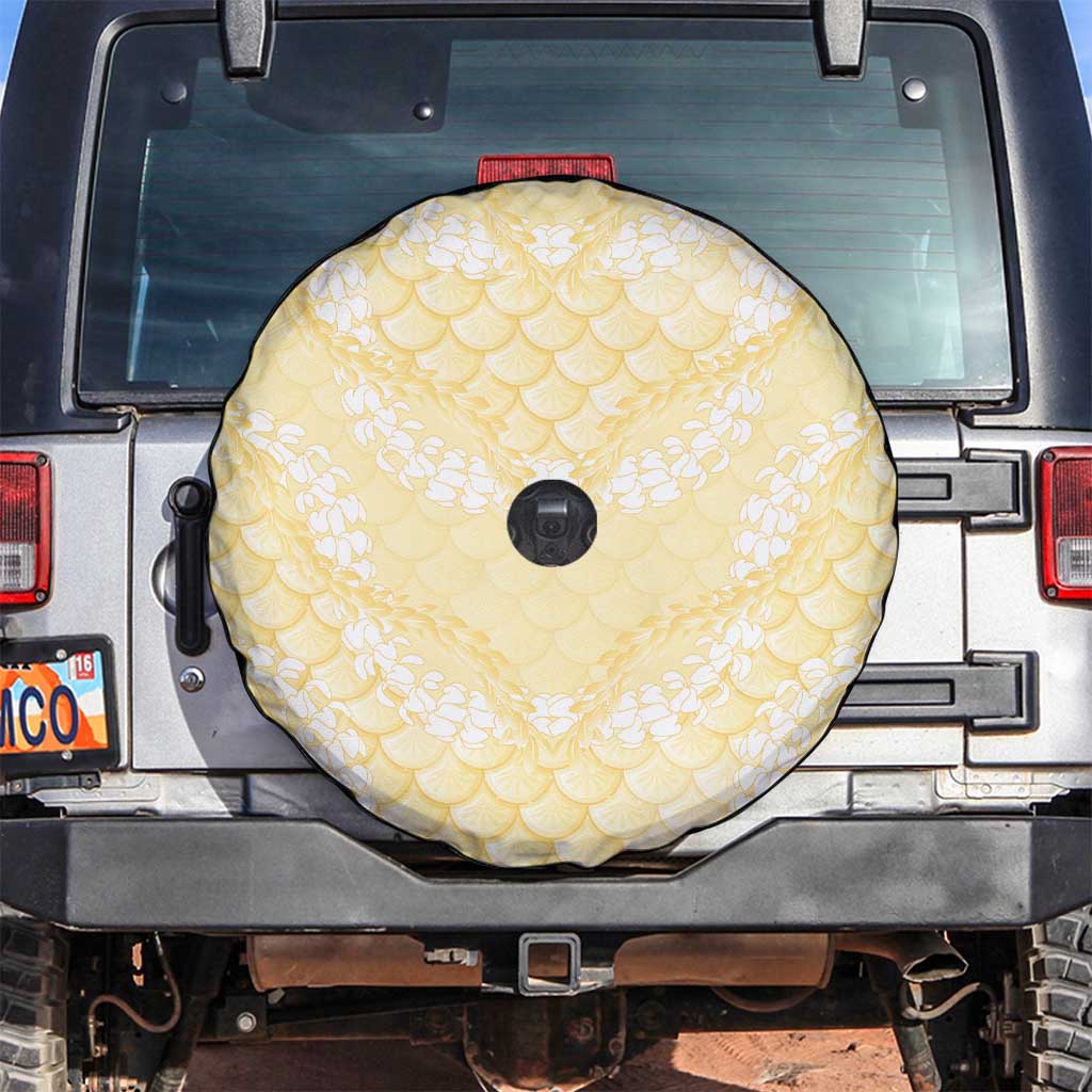 Pastel Yellow Mermaid Puakenikeni Maile Lei Spare Tire Cover