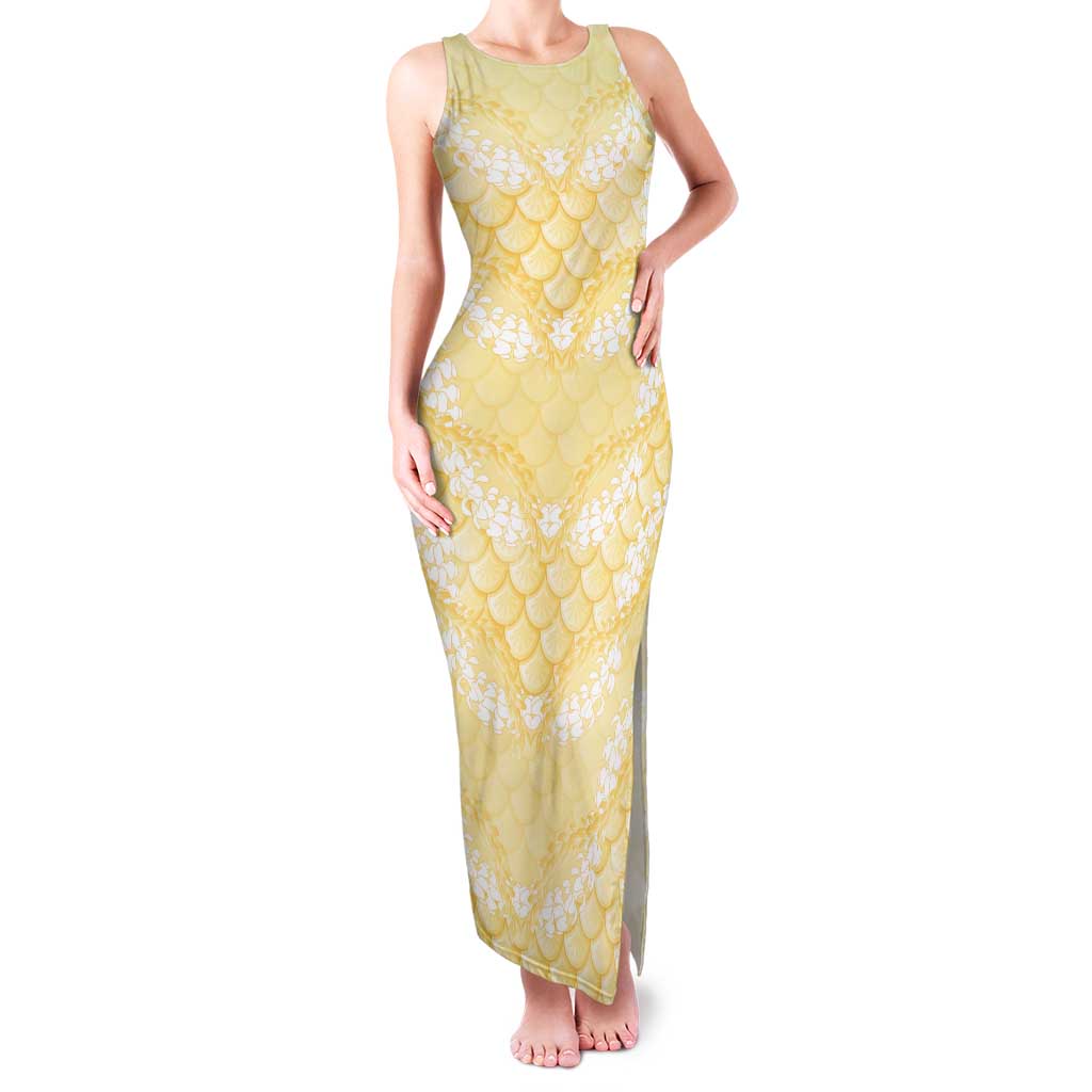 Pastel Yellow Mermaid Puakenikeni Maile Lei Tank Maxi Dress LT01 Women Yellow - Polynesian Pride