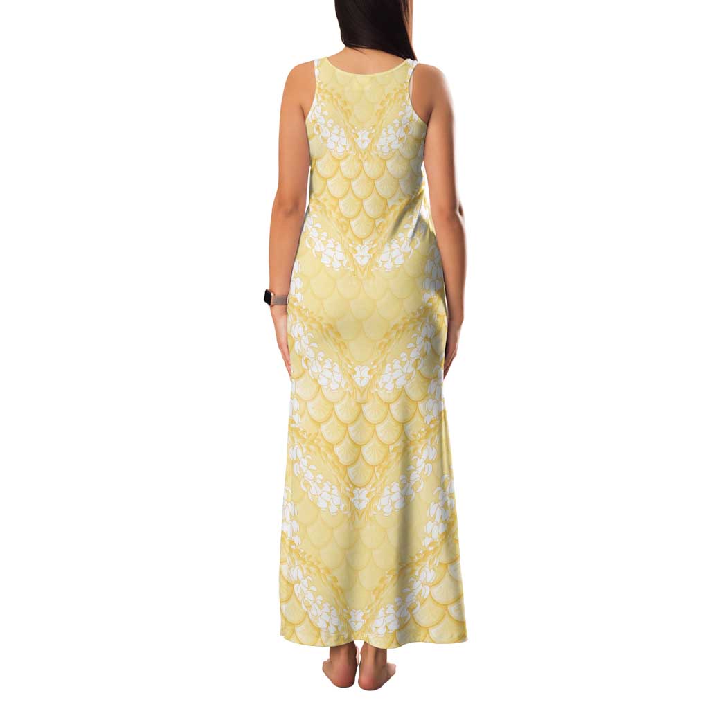 Pastel Yellow Mermaid Puakenikeni Maile Lei Tank Maxi Dress LT01 - Polynesian Pride