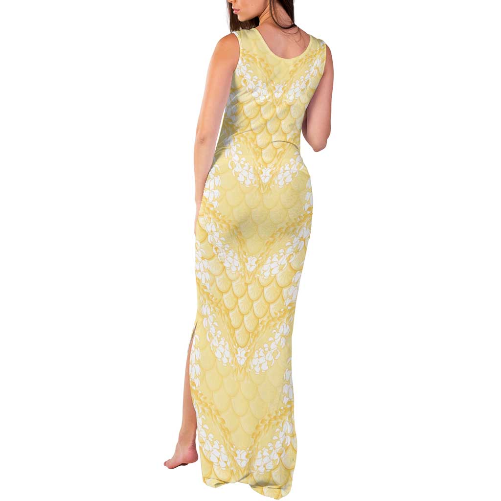 Pastel Yellow Mermaid Puakenikeni Maile Lei Tank Maxi Dress LT01 - Polynesian Pride