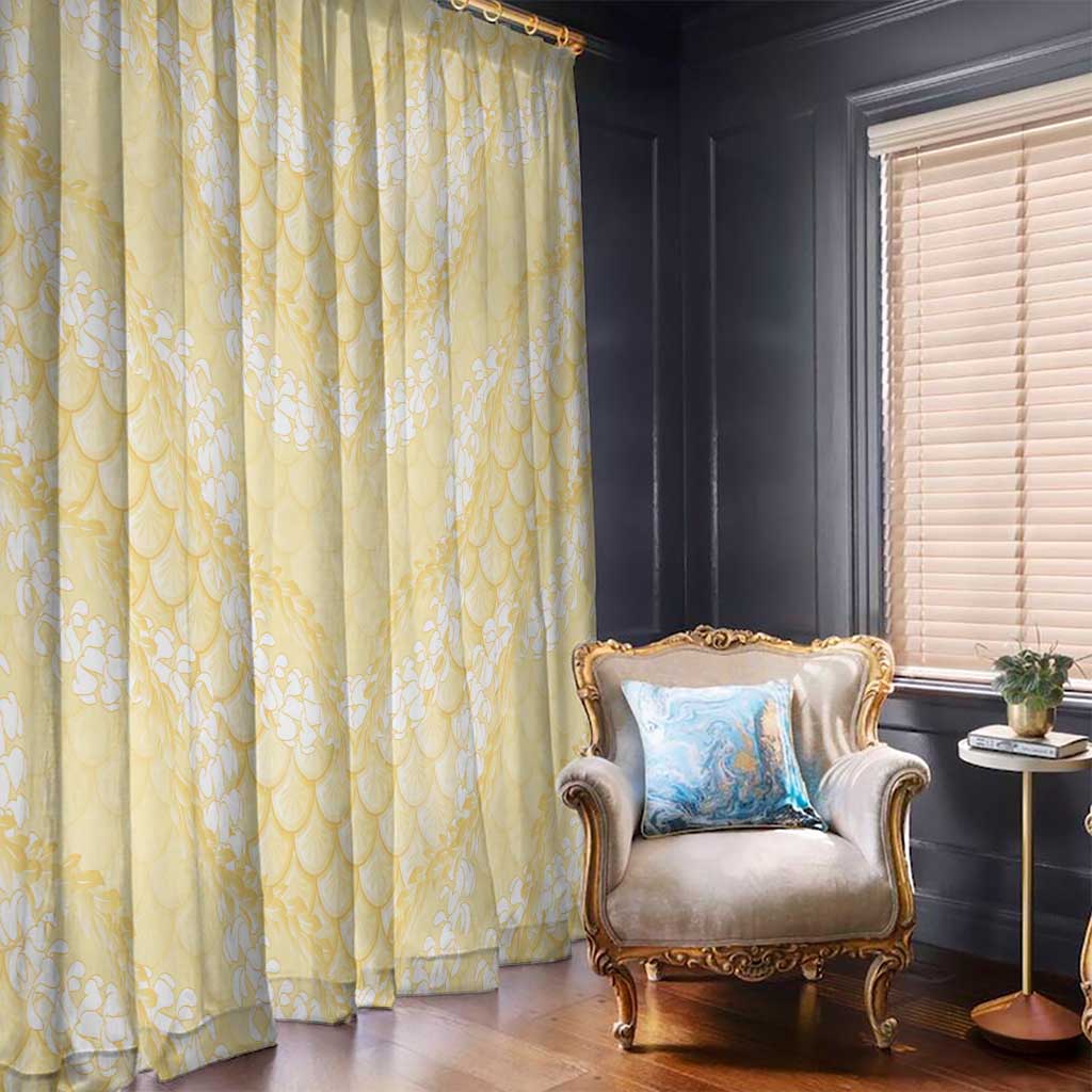 Pastel Yellow Mermaid Puakenikeni Maile Lei Window Curtain LT01 - Polynesian Pride