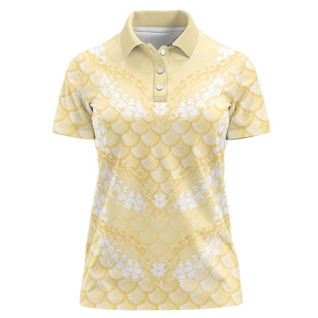 Pastel Yellow Mermaid Puakenikeni Maile Lei Women Polo Shirt LT01 Female Yellow - Polynesian Pride