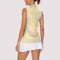 Pastel Yellow Mermaid Puakenikeni Maile Lei Women Sleeveless Polo Shirt
