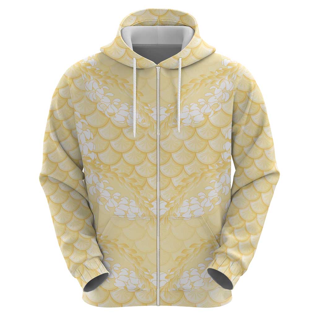 Pastel Yellow Mermaid Puakenikeni Maile Lei Zip Hoodie LT01 - Polynesian Pride