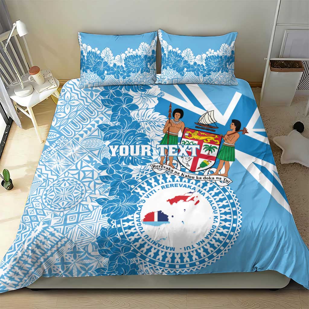 Personalised Fiji Day Bedding Set Fijian Map Hibiscus Tapa Pattern