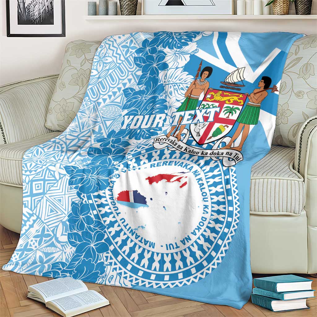 Personalised Fiji Day Blanket Fijian Map Hibiscus Tapa Pattern