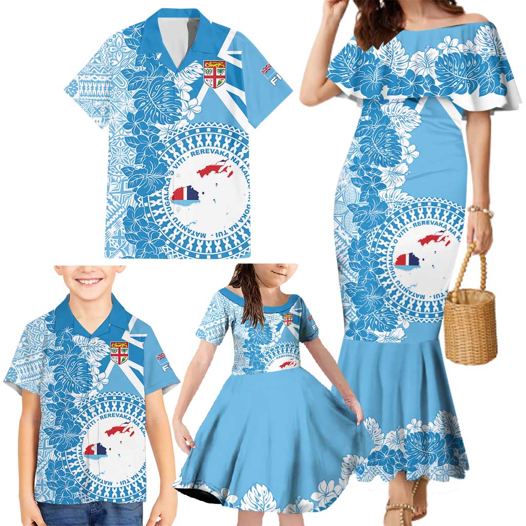 Personalised Fiji Day Family Matching Mermaid Dress and Hawaiian Shirt Fijian Map Hibiscus Tapa Pattern LT01