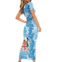Personalised Fiji Day Family Matching Short Sleeve Bodycon Dress and Hawaiian Shirt Fijian Map Hibiscus Tapa Pattern LT01