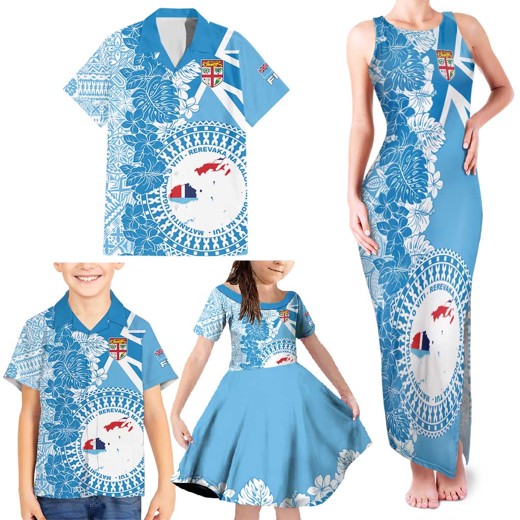 Personalised Fiji Day Family Matching Tank Maxi Dress and Hawaiian Shirt Fijian Map Hibiscus Tapa Pattern LT01