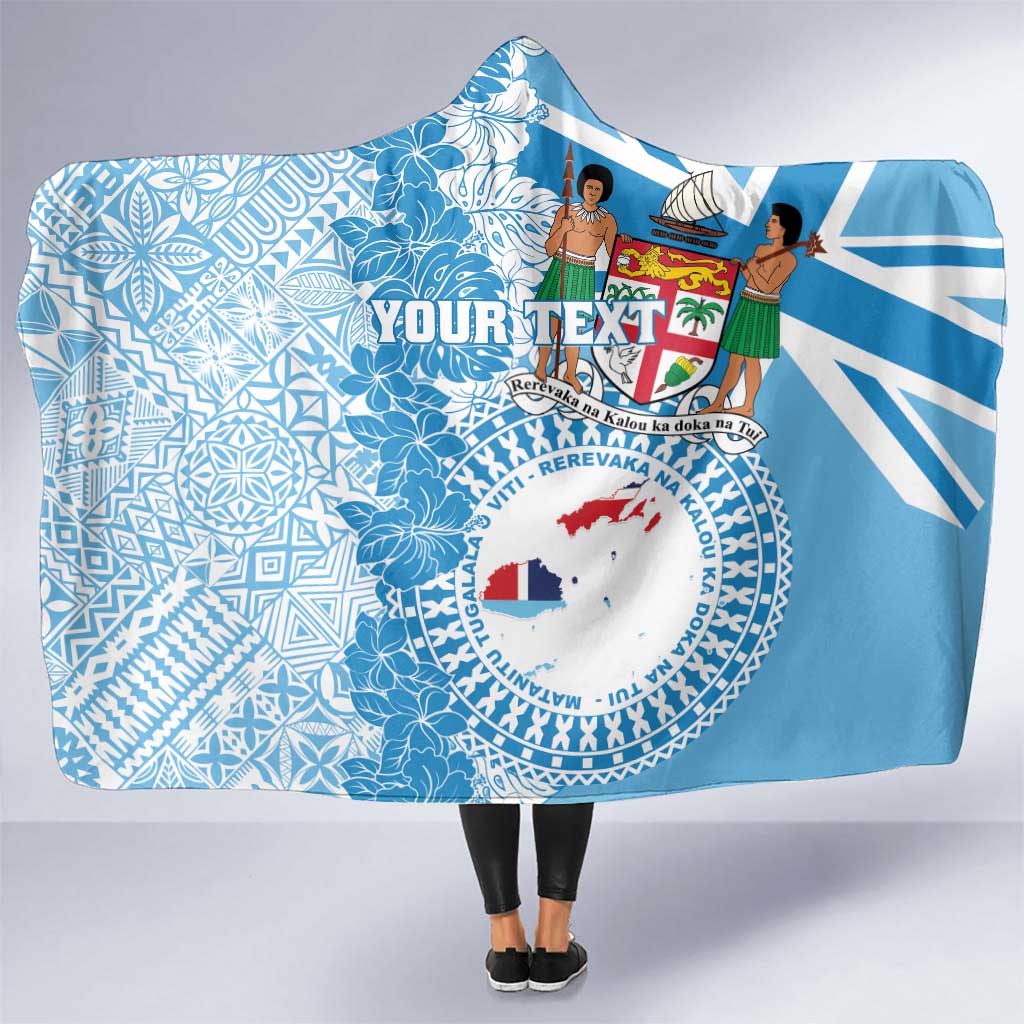 Personalised Fiji Day Hooded Blanket Fijian Map Hibiscus Tapa Pattern