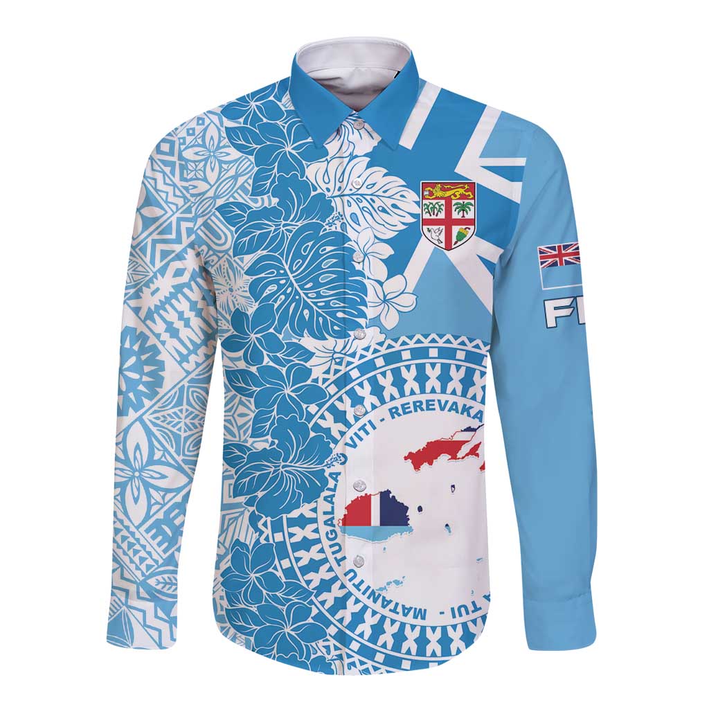 Personalised Fiji Day Long Sleeve Button Shirt Fijian Map Hibiscus Tapa Pattern LT01