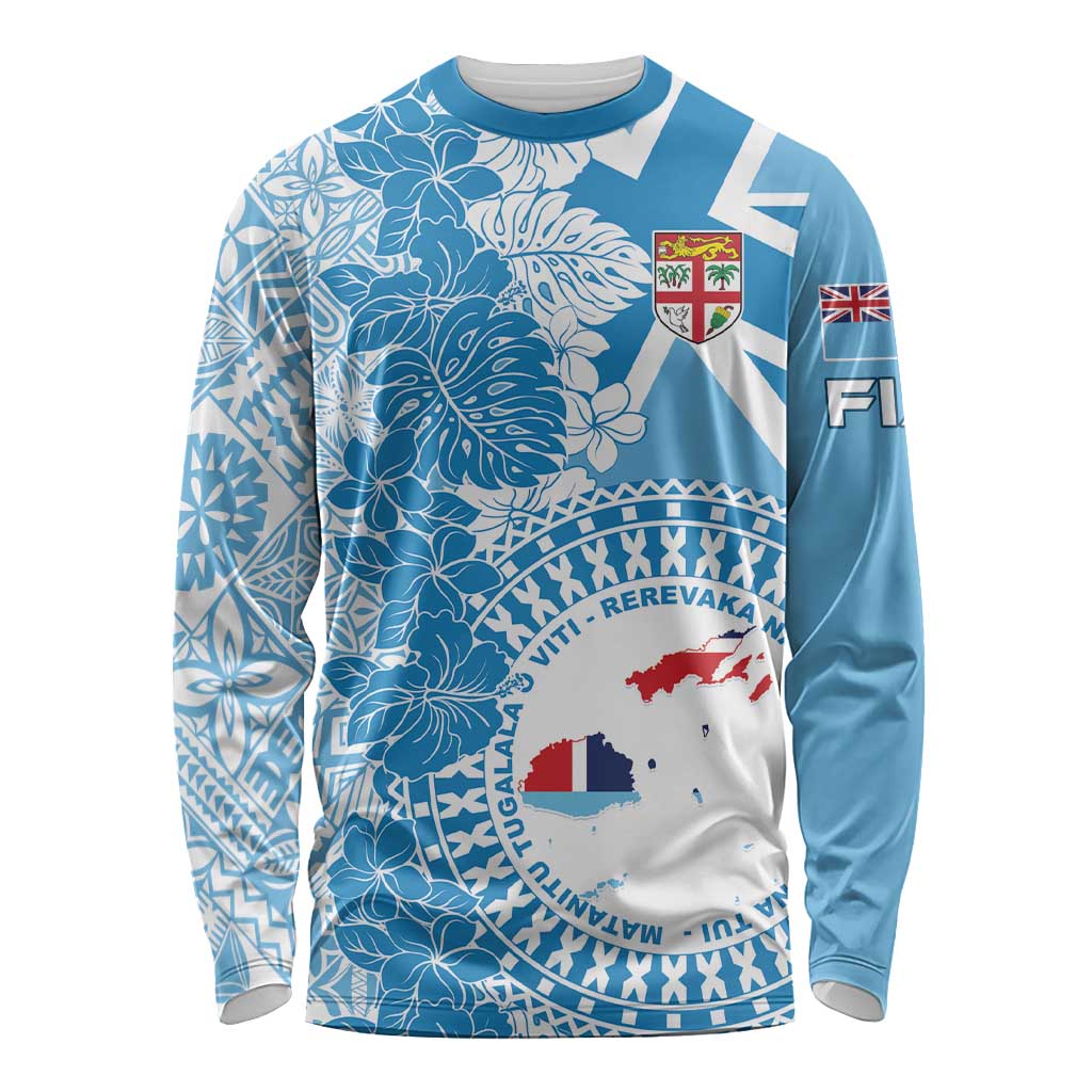 Personalised Fiji Day Long Sleeve Shirt Fijian Map Hibiscus Tapa Pattern LT01