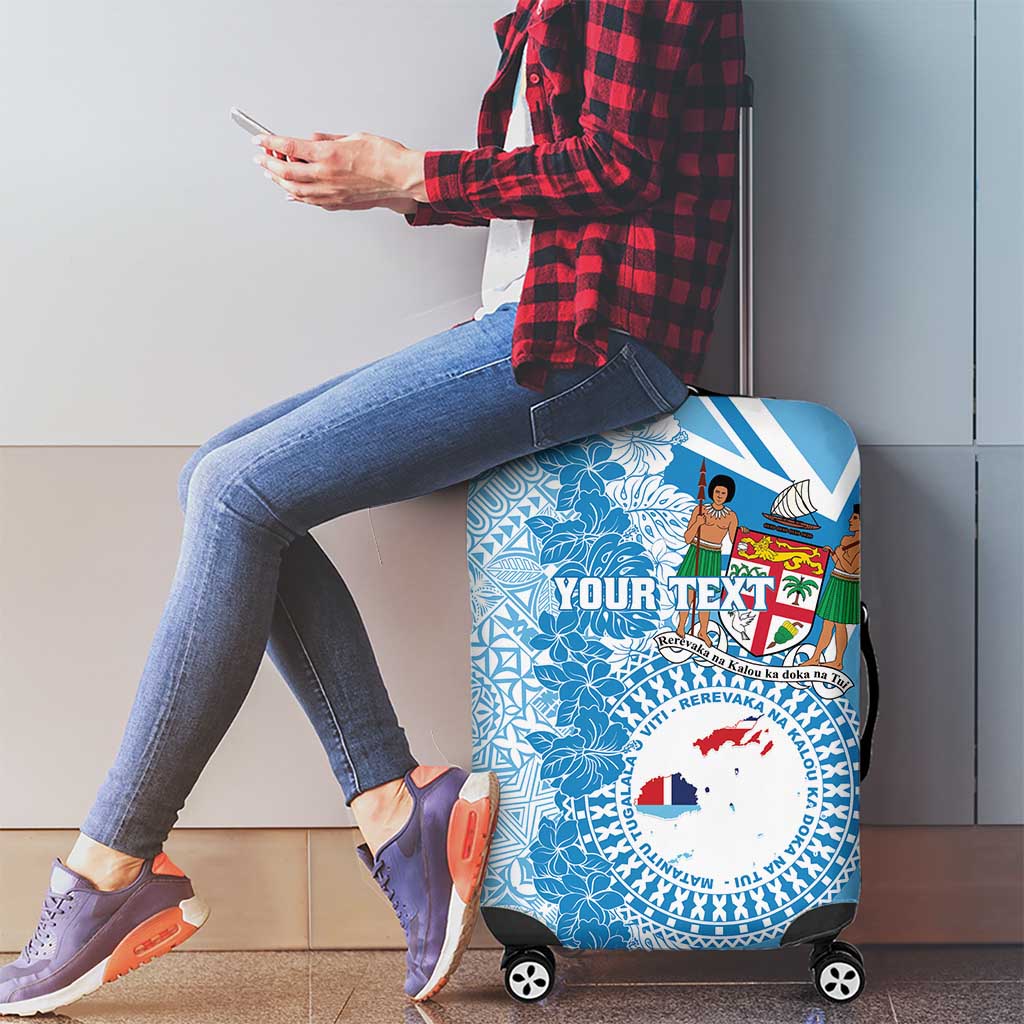 Personalised Fiji Day Luggage Cover Fijian Map Hibiscus Tapa Pattern