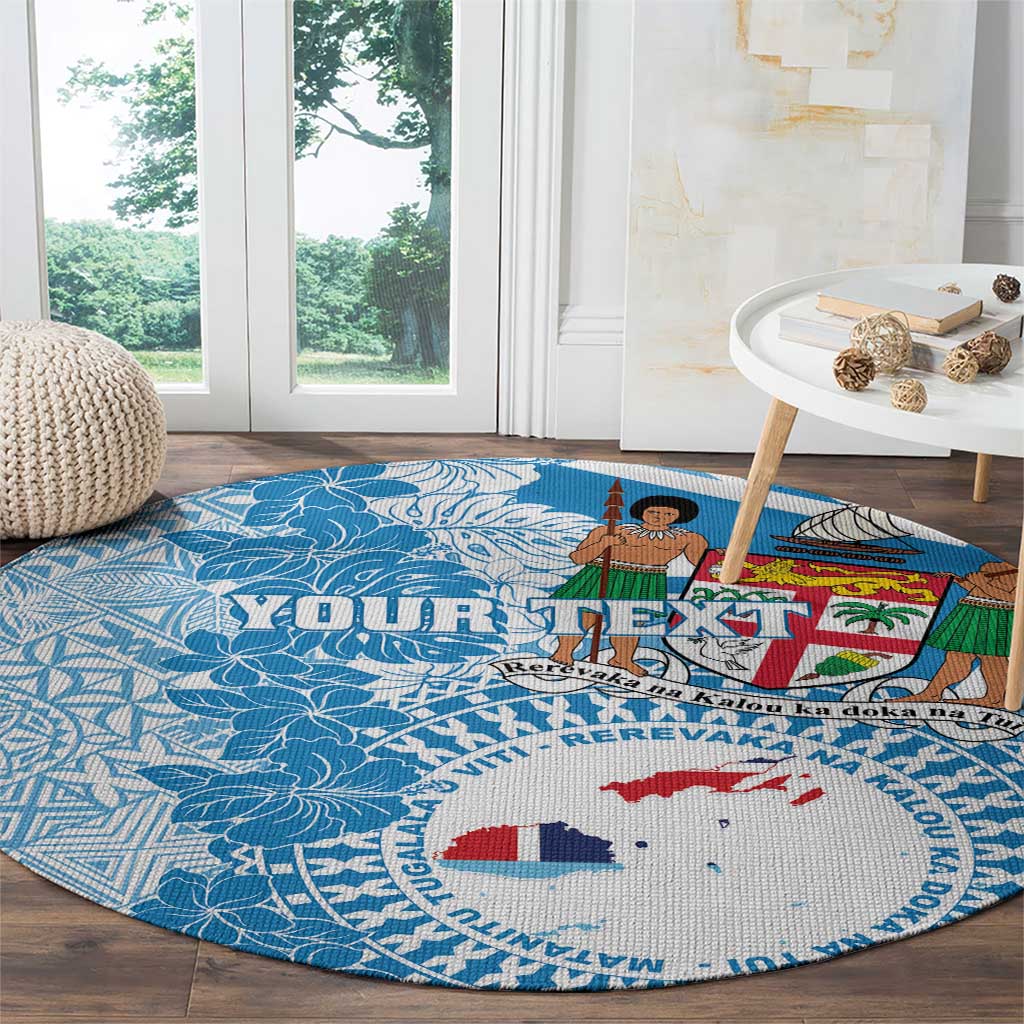 Personalised Fiji Day Round Carpet Fijian Map Hibiscus Tapa Pattern