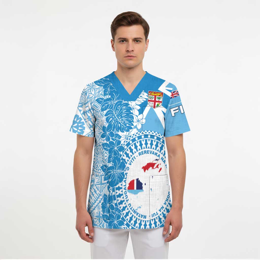 Personalised Fiji Day Scrub Top Fijian Map Hibiscus Tapa Pattern LT01 - Polynesian Pride