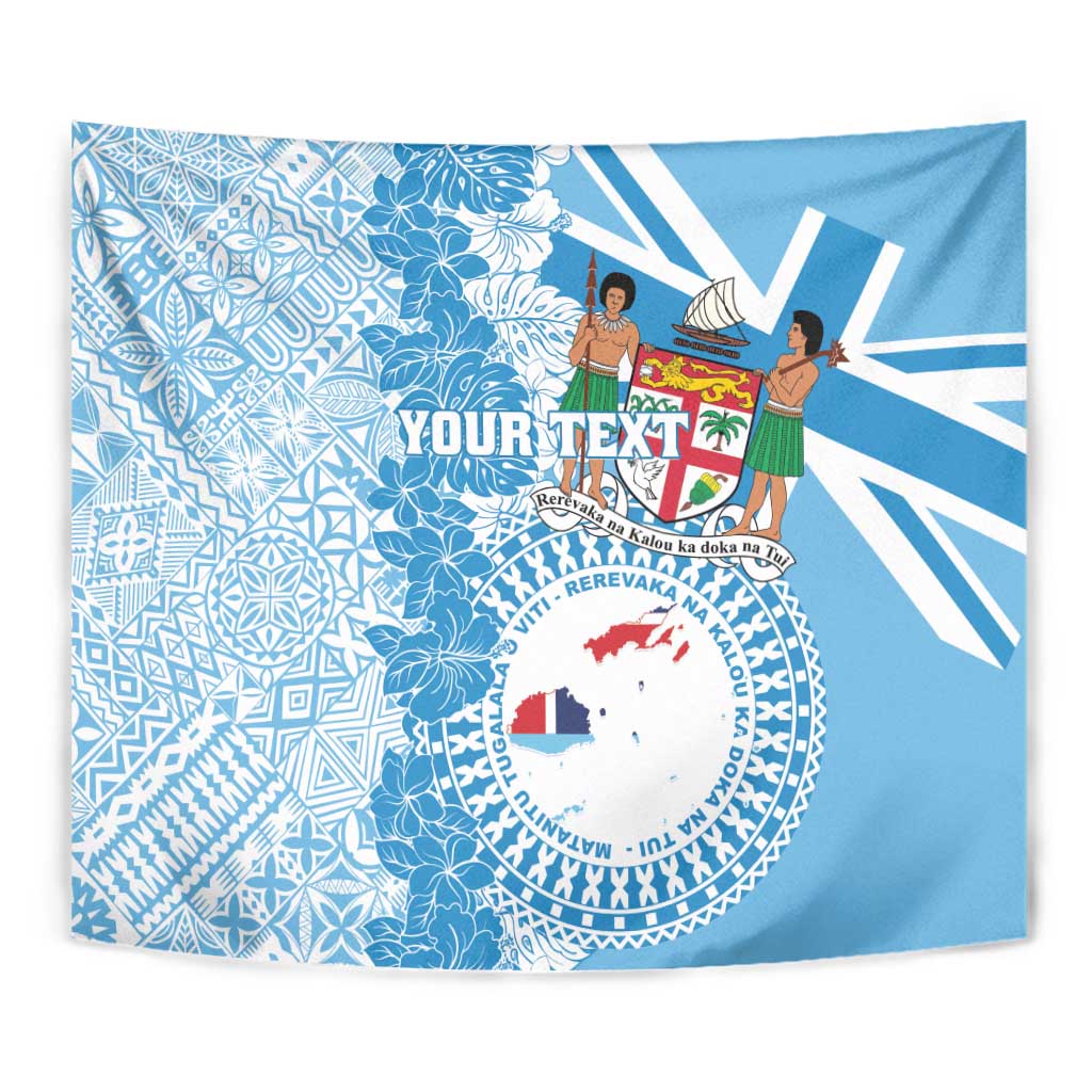 Personalised Fiji Day Tapestry Fijian Map Hibiscus Tapa Pattern