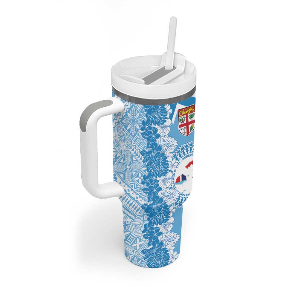Personalised Fiji Day Tumbler With Handle Fijian Map Hibiscus Tapa Pattern