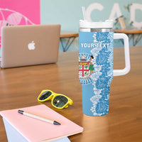 Personalised Fiji Day Tumbler With Handle Fijian Map Hibiscus Tapa Pattern