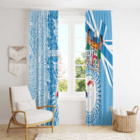 Personalised Fiji Day Window Curtain Fijian Map Hibiscus Tapa Pattern