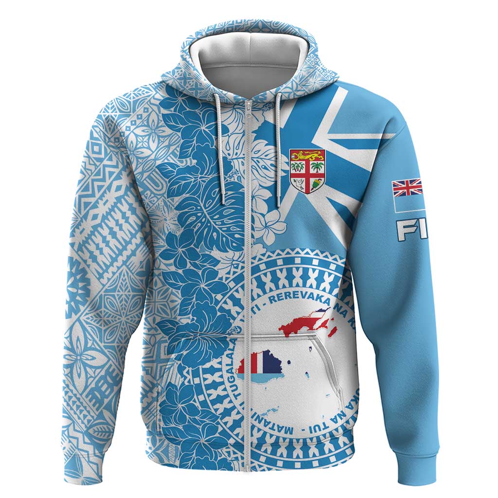 Personalised Fiji Day Zip Hoodie Fijian Map Hibiscus Tapa Pattern LT01