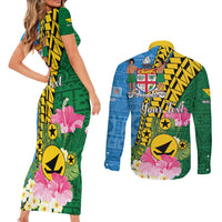 Personalised Malampa Fiji Day Couples Matching Short Sleeve Bodycon Dress and Long Sleeve Button Shirt Tropical Tapa Pattern
