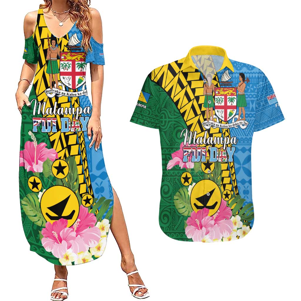 Personalised Malampa Fiji Day Couples Matching Summer Maxi Dress and Hawaiian Shirt Tropical Tapa Pattern