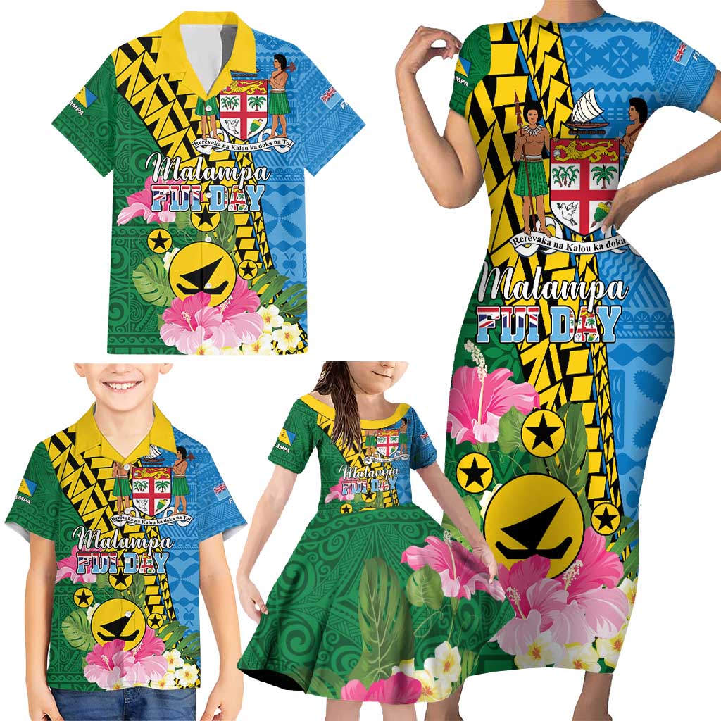 Personalised Malampa Fiji Day Family Matching Short Sleeve Bodycon Dress and Hawaiian Shirt Tropical Tapa Pattern