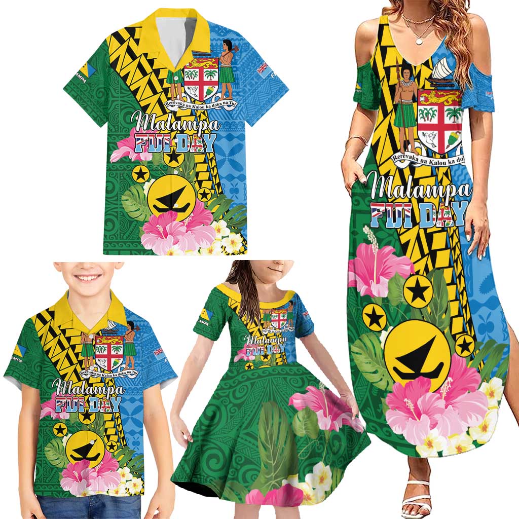 Personalised Malampa Fiji Day Family Matching Summer Maxi Dress and Hawaiian Shirt Tropical Tapa Pattern