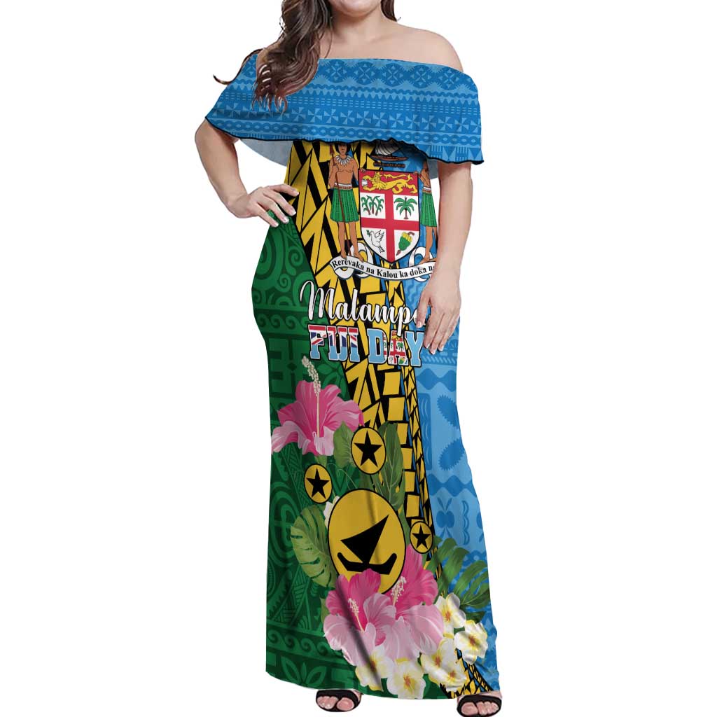 Personalised Malampa Fiji Day Off Shoulder Maxi Dress Tropical Tapa Pattern