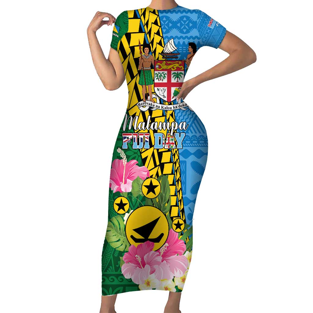 Personalised Malampa Fiji Day Short Sleeve Bodycon Dress Tropical Tapa Pattern