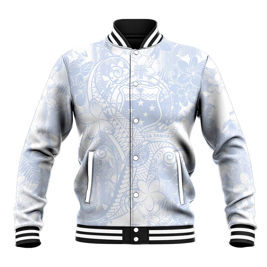 Samoa White Sunday Baseball Jacket Plumeria Floral