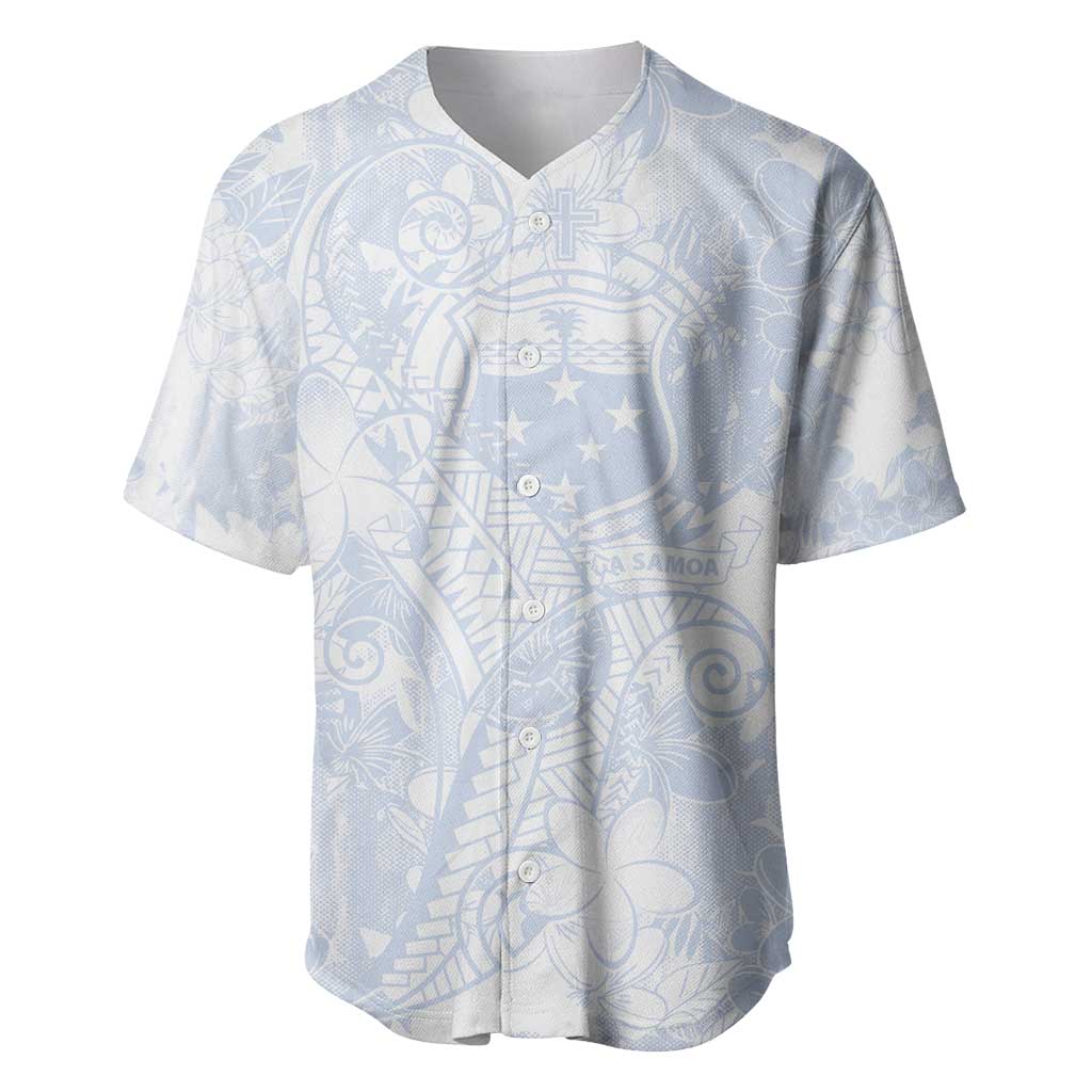 Samoa White Sunday Baseball Jersey Plumeria Floral