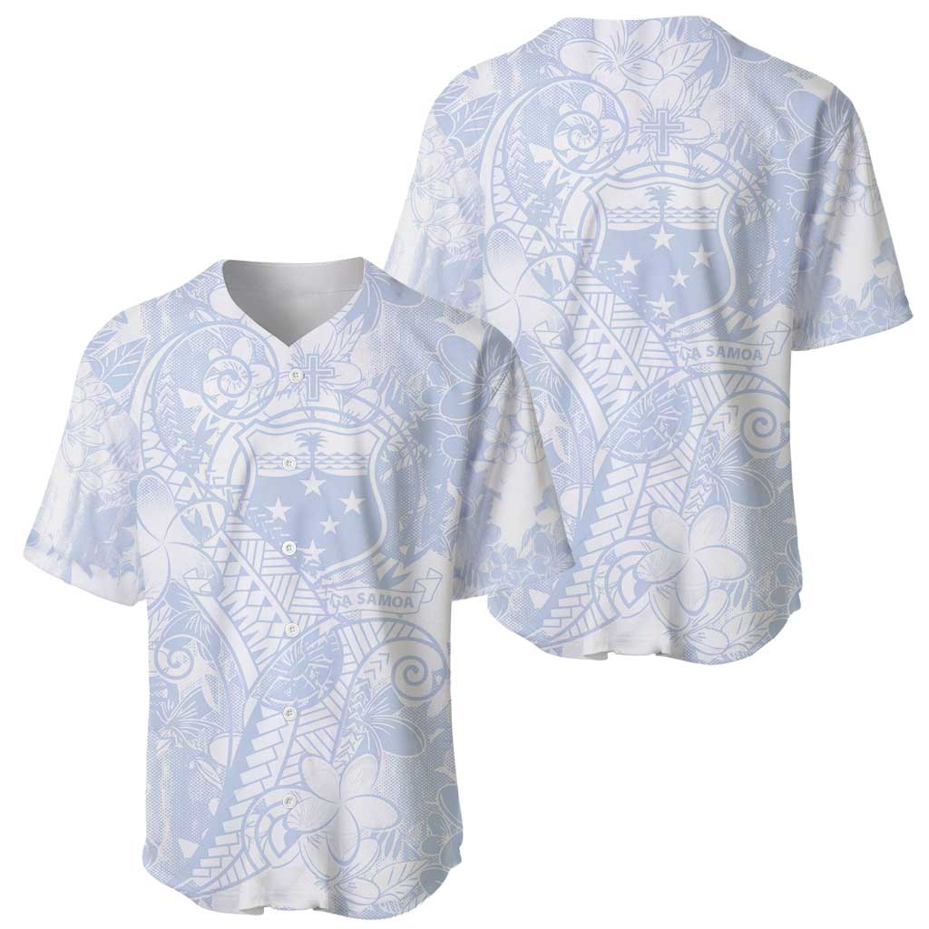 Samoa White Sunday Baseball Jersey Plumeria Floral