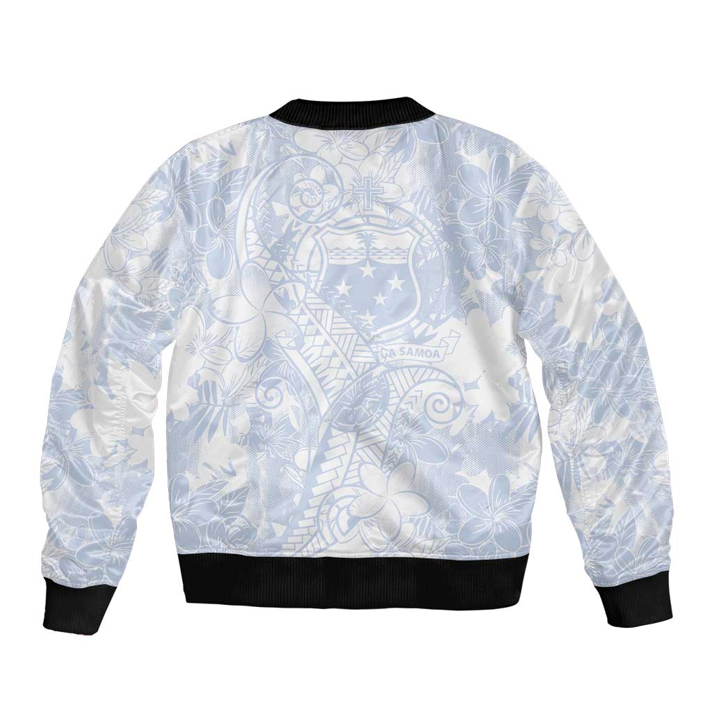 Samoa White Sunday Bomber Jacket Plumeria Floral
