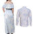 Samoa White Sunday Couples Matching Off Shoulder Maxi Dress and Long Sleeve Button Shirt Plumeria Floral