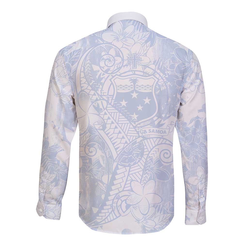 Samoa White Sunday Long Sleeve Button Shirt Plumeria Floral