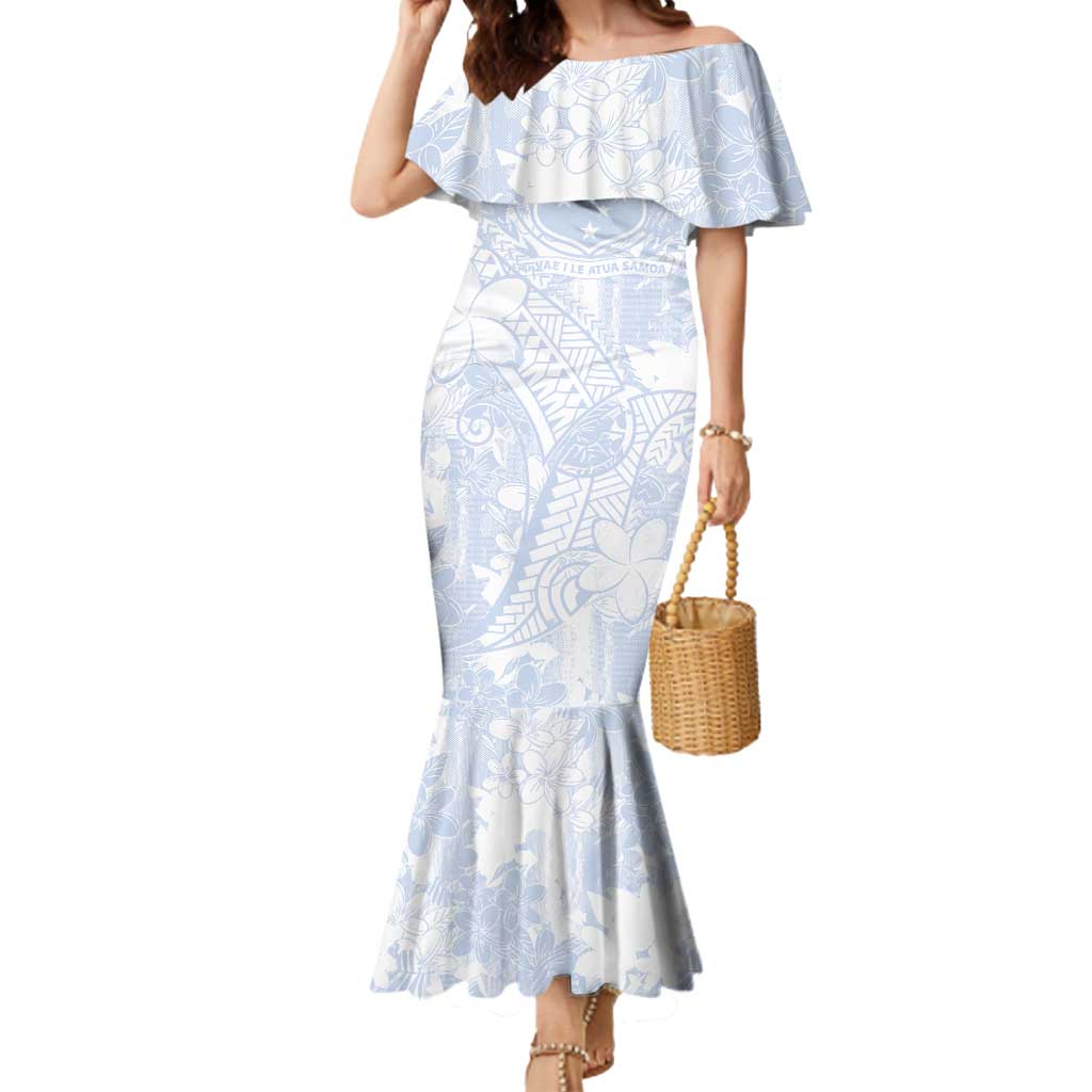 Samoa White Sunday Mermaid Dress Plumeria Floral