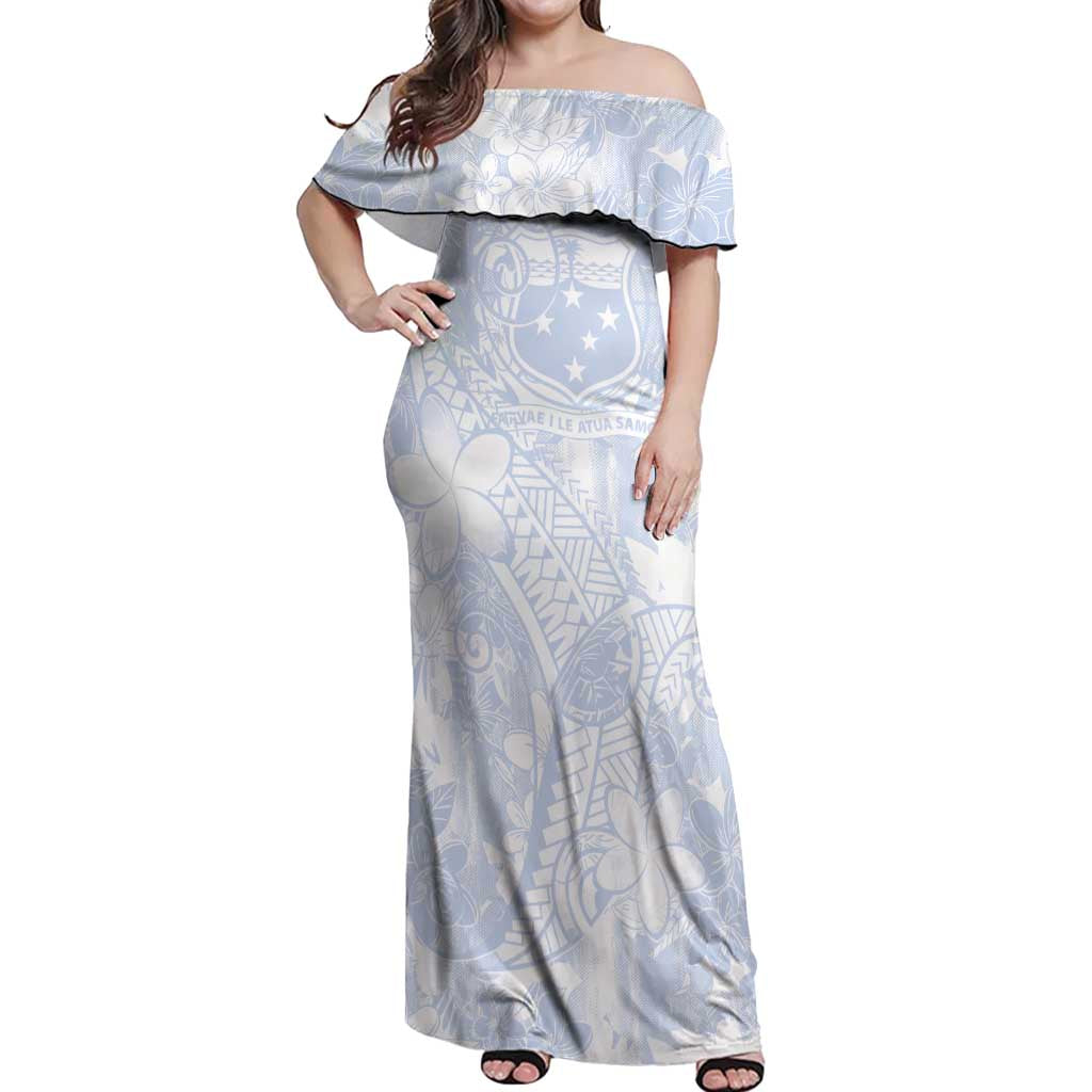 Samoa White Sunday Off Shoulder Maxi Dress Plumeria Floral