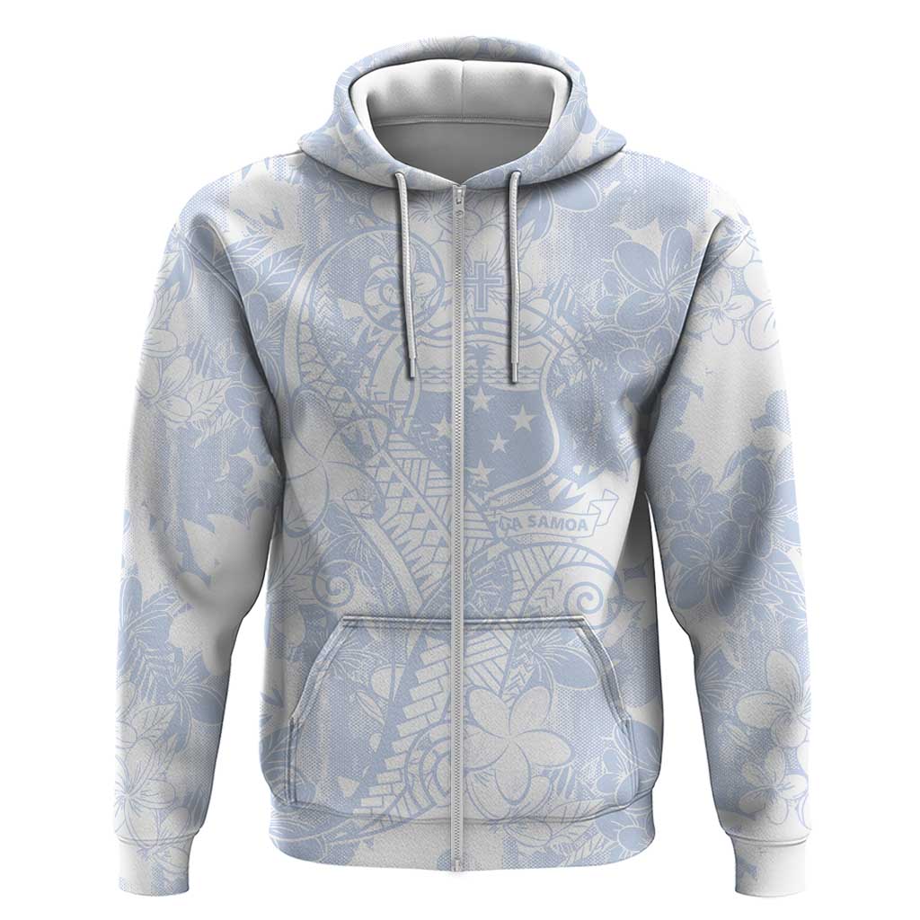 Samoa White Sunday Zip Hoodie Plumeria Floral