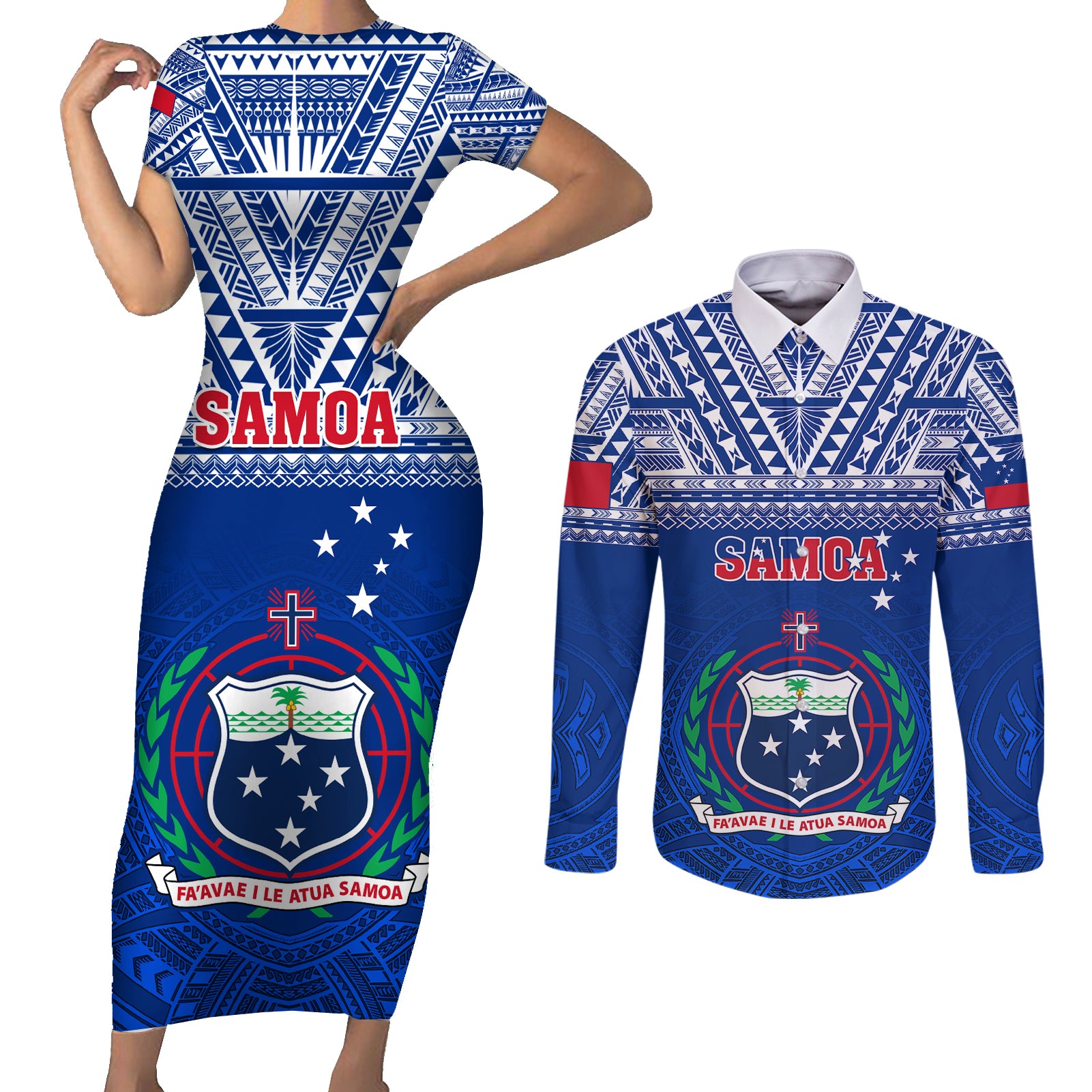 samoa-rugby-couples-matching-short-sleeve-bodycon-dress-and-long-sleeve-button-shirts-manu-samoa-polynesian-tatoo-pattern