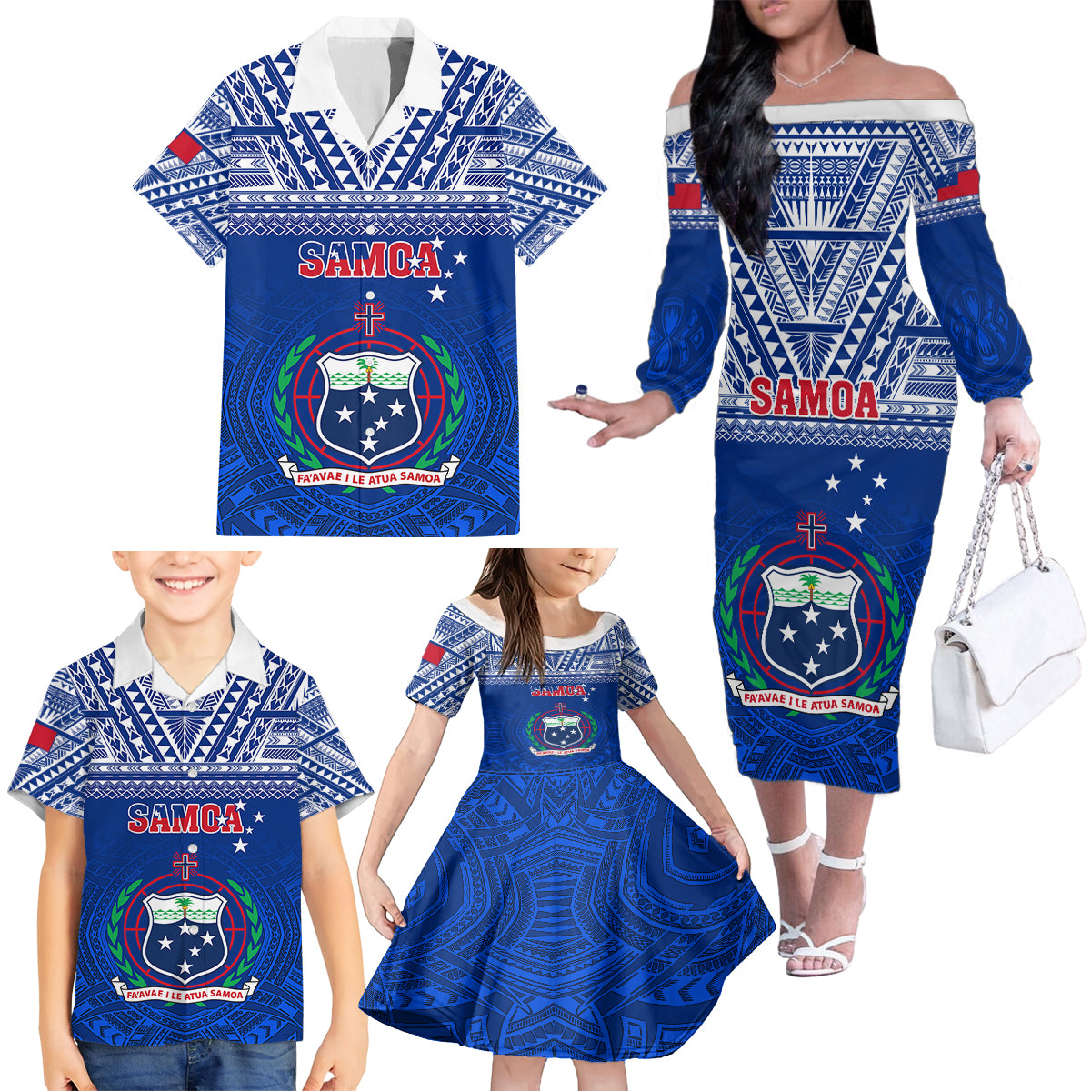 samoa-rugby-family-matching-off-shoulder-long-sleeve-dress-and-hawaiian-shirt-manu-samoa-polynesian-tatoo-pattern